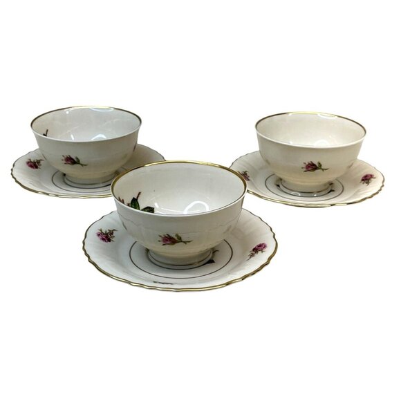 3 Syracuse China Federal Shape Victoria Rose Cup & Saucer Sets - Picture 5 of 11